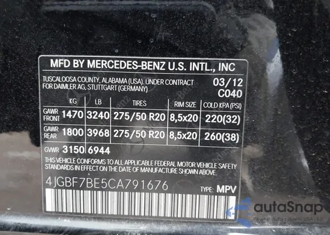 2012 Mercedes-Benz Gl 450 4Matic z USA, uszkodzony, nr VIN 4JGBF7BE5CA791676